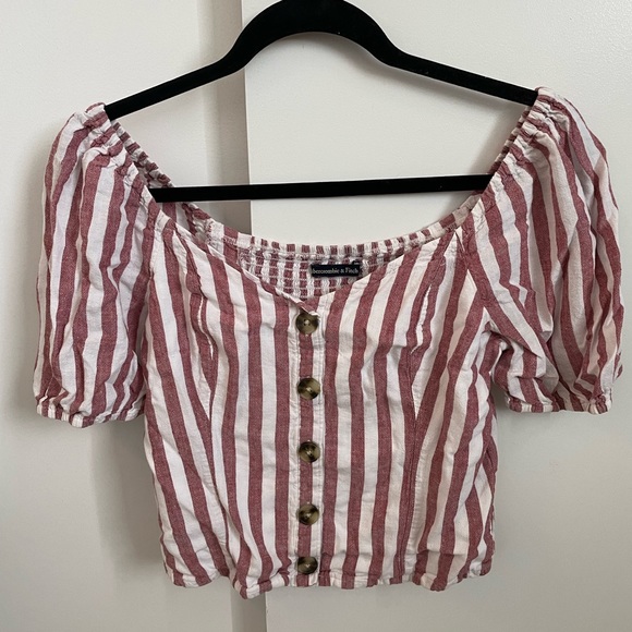 Abercrombie & Fitch Puff Sleeve Striped Blouse Top - Picture 1 of 4